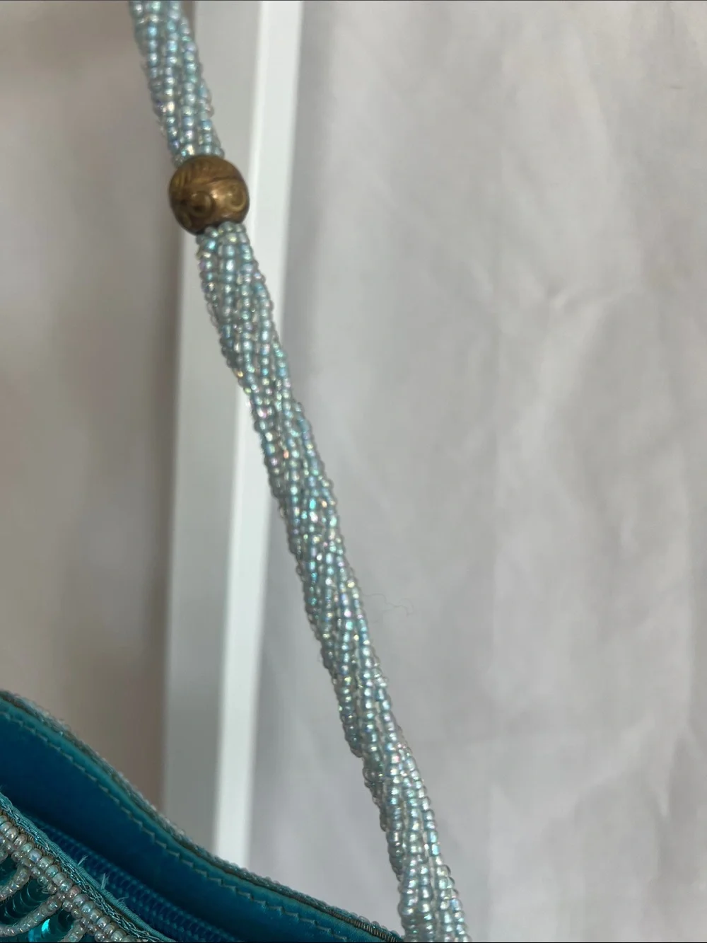 Embellished Vintage Turquoise Sequin Shoulder Bag Peacock Design Beaded Strap